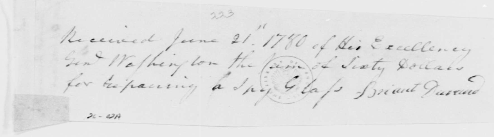 Durand Receipt to Washington